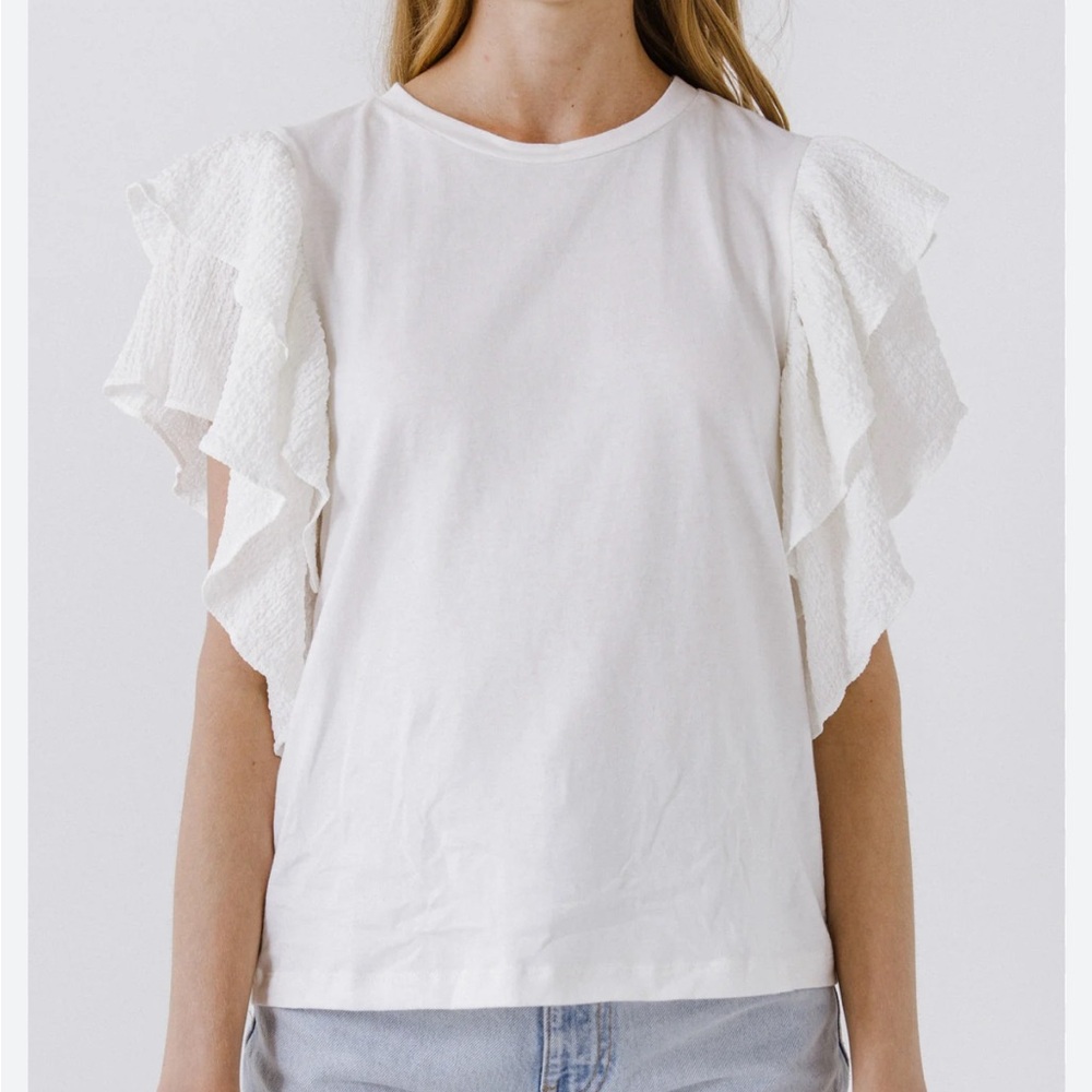 White Ruffle Sleeve Blouse